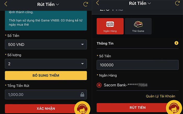 rút tiền tại Nhà Cái VN88